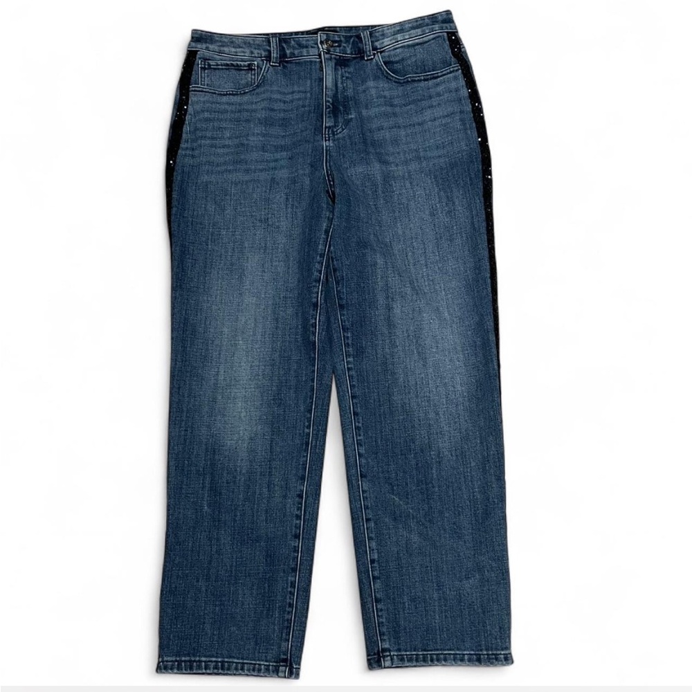 Talbots Women’s Blue Sequined Accents Straight Ankle High‎ wasted Jeans Size 12